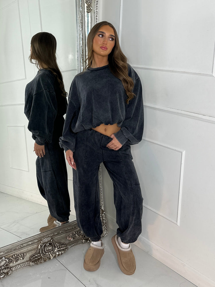 Bubble Hem Sweatshirt & Joggers Tracksuit - Acid Charcoal