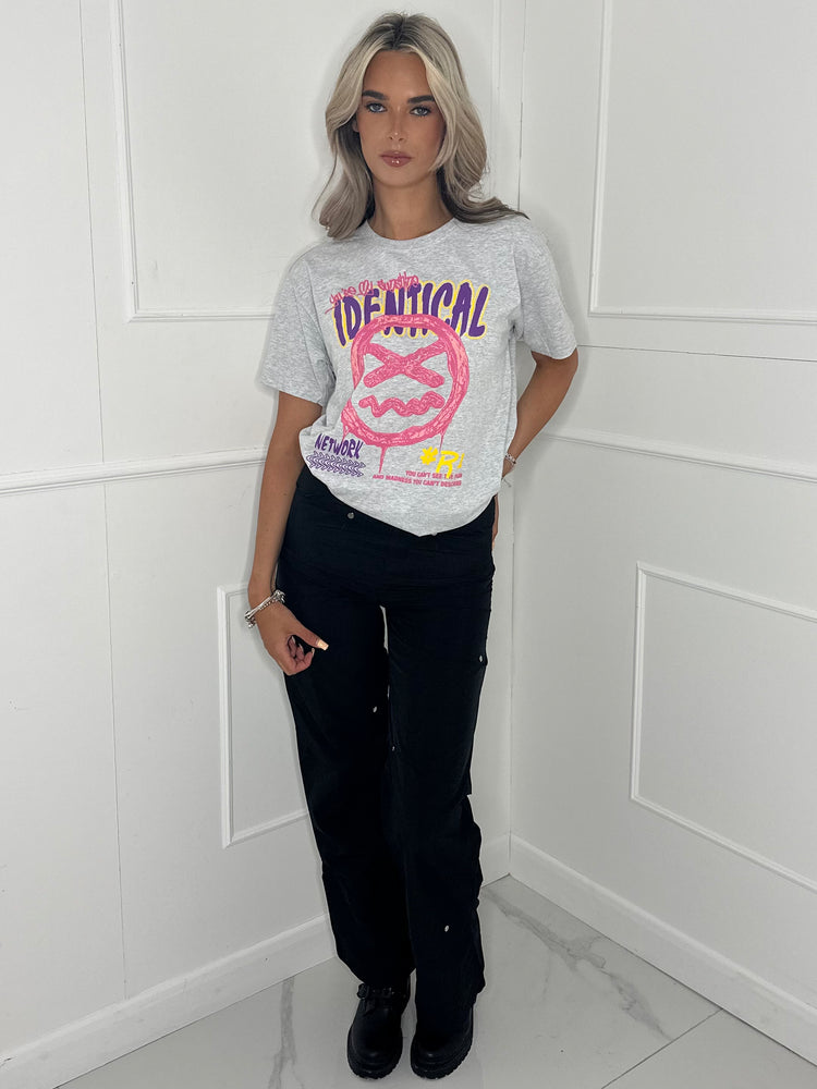 Identical Print T-shirt- Grey