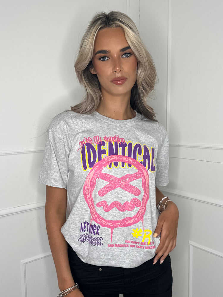 Identical Print T-shirt- Grey