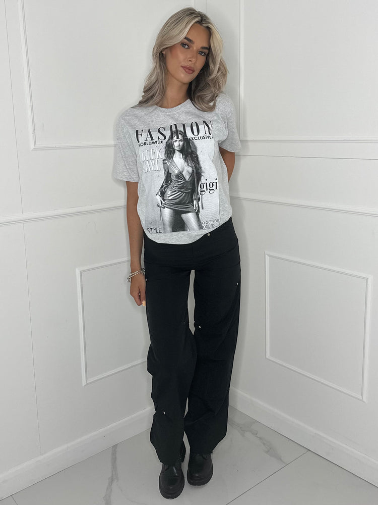 Fashion Box Print T-shirt- Grey