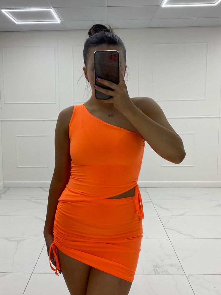 Asymmetric Ruched Co-Ord - Orange