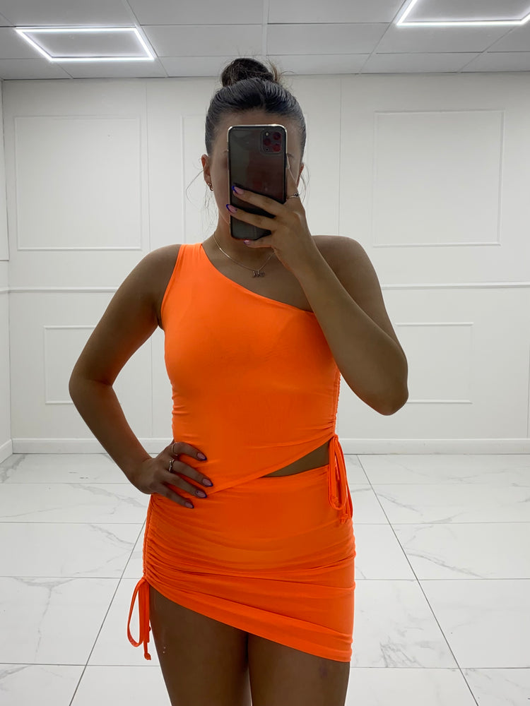 Asymmetric Ruched Co-Ord - Orange