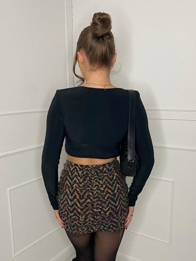 Zigzag Sequin Ruched Back Skirt - Gold Zigzag