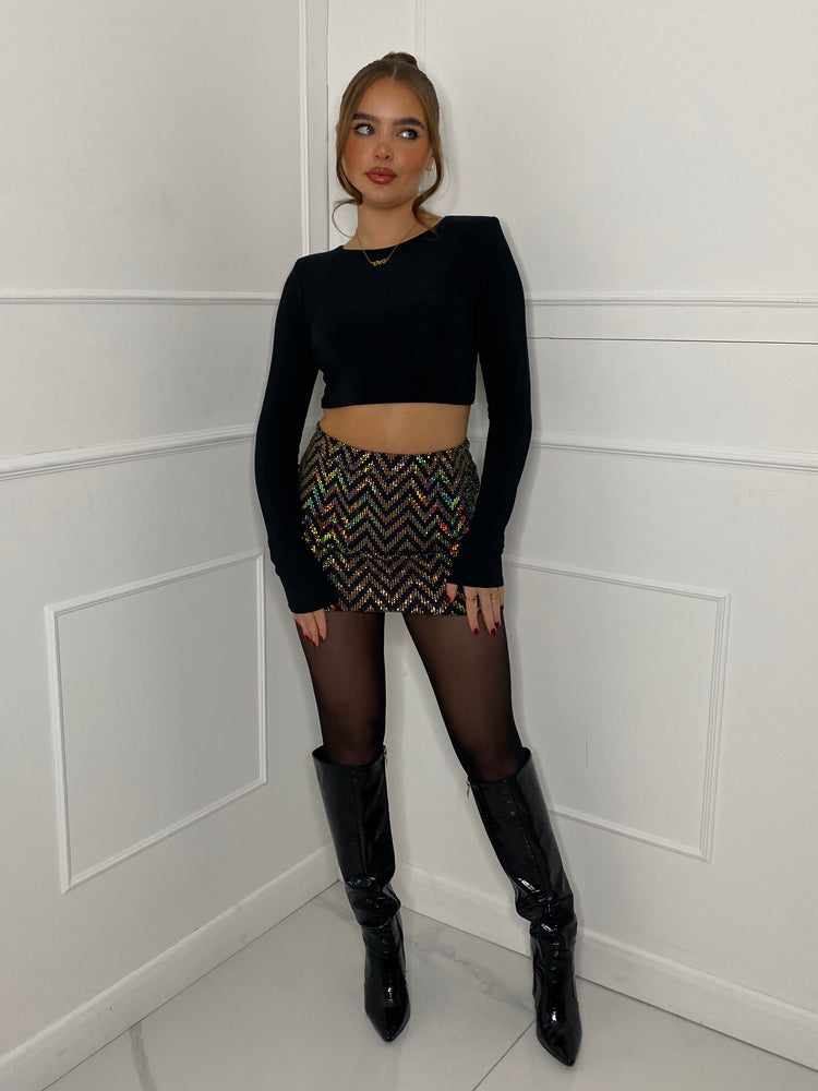 Zigzag Sequin Mini Skirt - Gold Zigzag