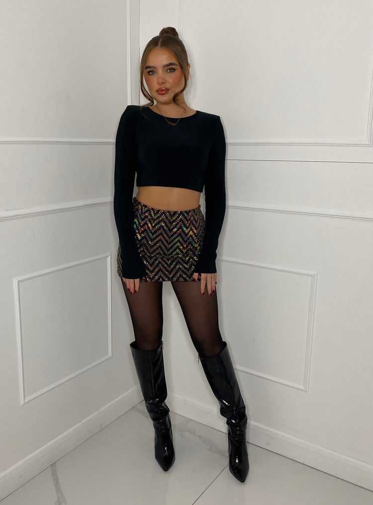 Zigzag Sequin Mini Skirt - Gold Zigzag