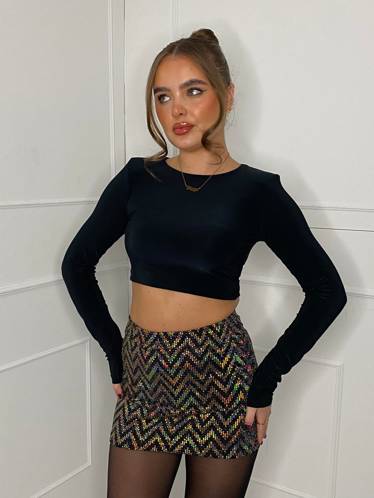 Zigzag Sequin Mini Skirt - Gold Zigzag