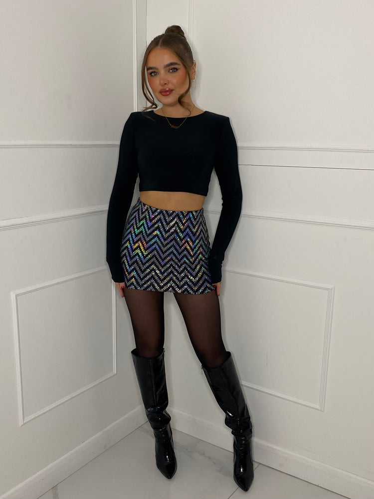 Zigzag Sequin Mini Skirt - Silver Zigzag