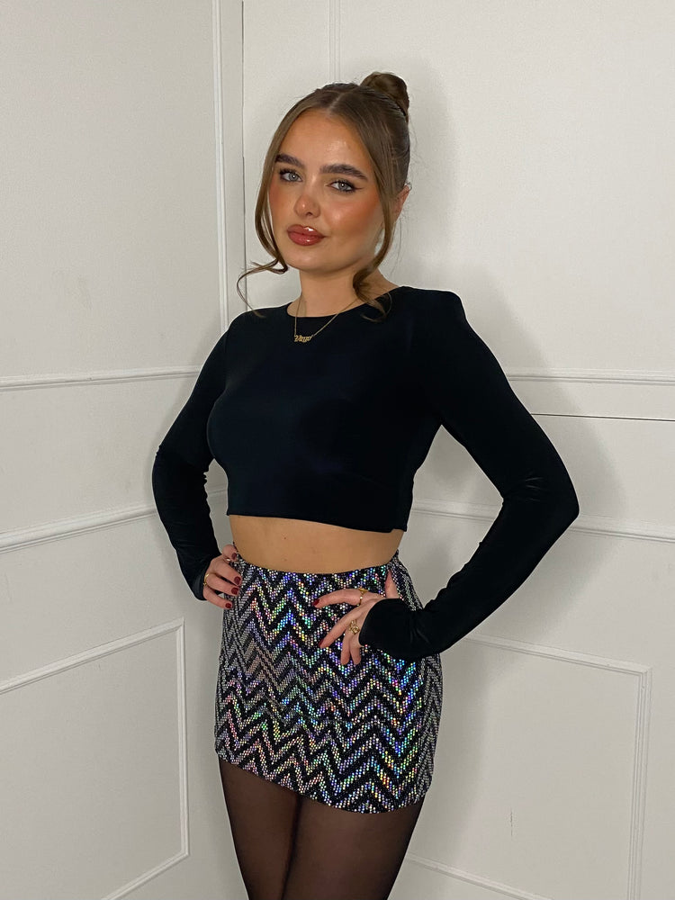 Zigzag Sequin Mini Skirt - Silver Zigzag