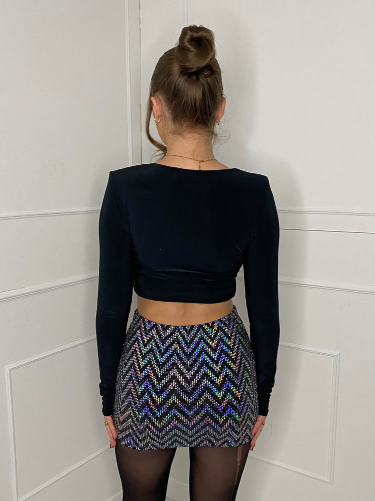 Zigzag Sequin Mini Skirt - Silver Zigzag