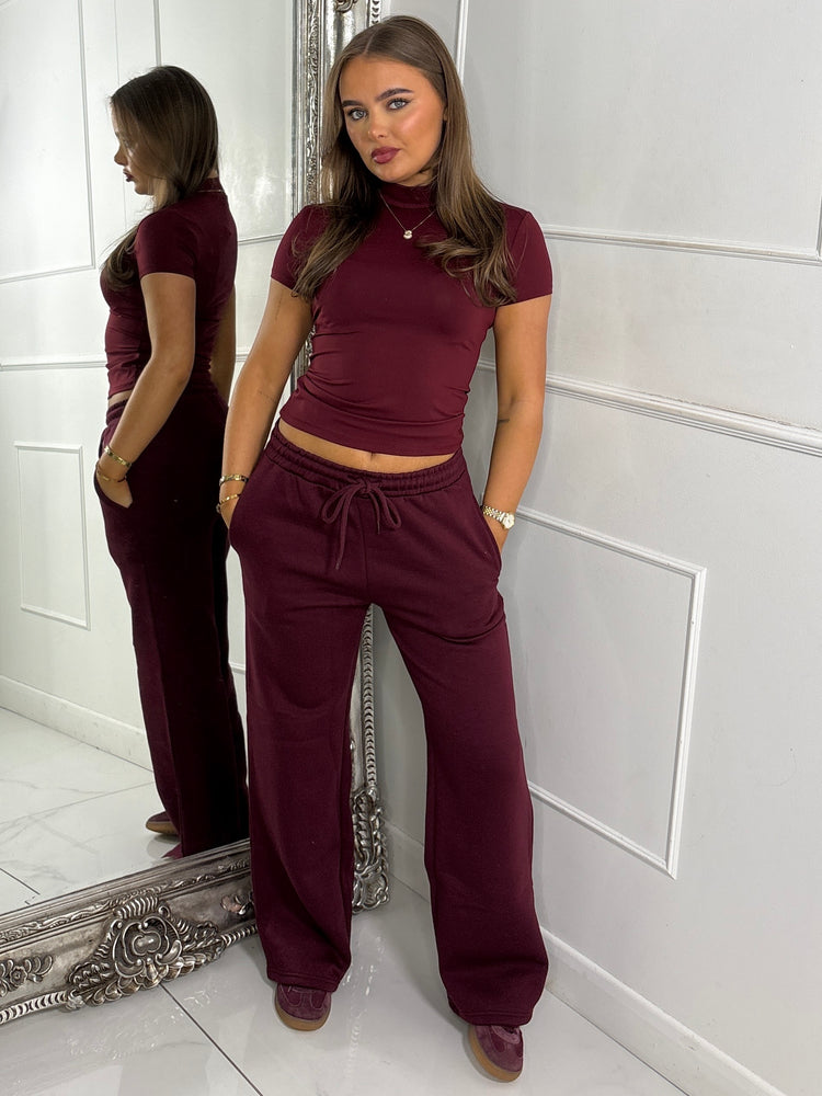 High Neck Short Sleeve Top Second Skin - Wine