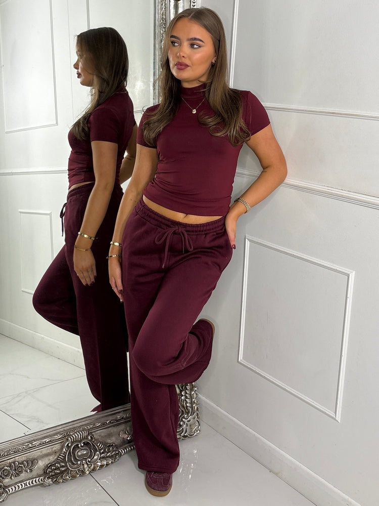 High Neck Short Sleeve Top Second Skin - Wine