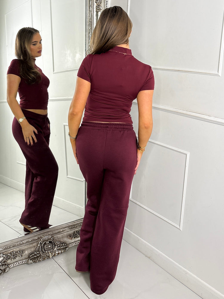 High Neck Short Sleeve Top Second Skin - Wine