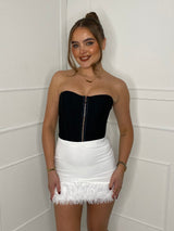 Feather Trim Detail Skirt - White