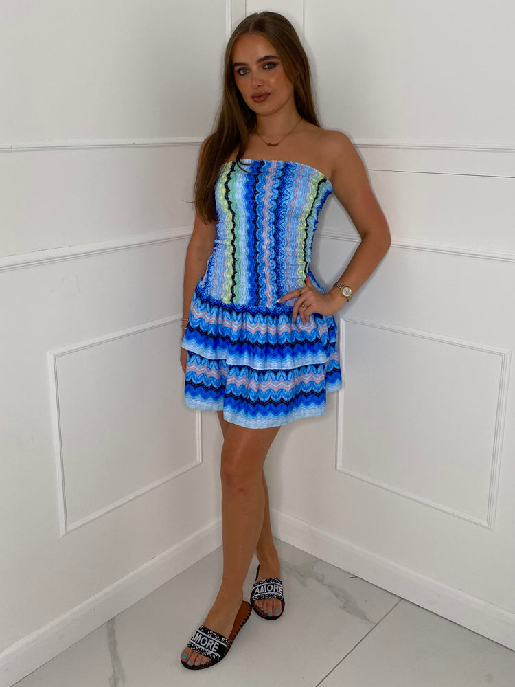 Strapless Gypsy Skirt Dress - Blue Crochet