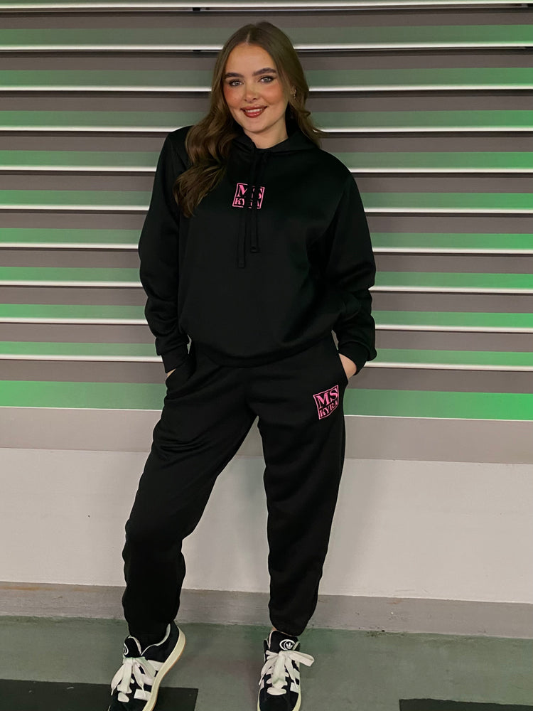 Miskyra Embroidered Hoodie & Jogger Set - Black