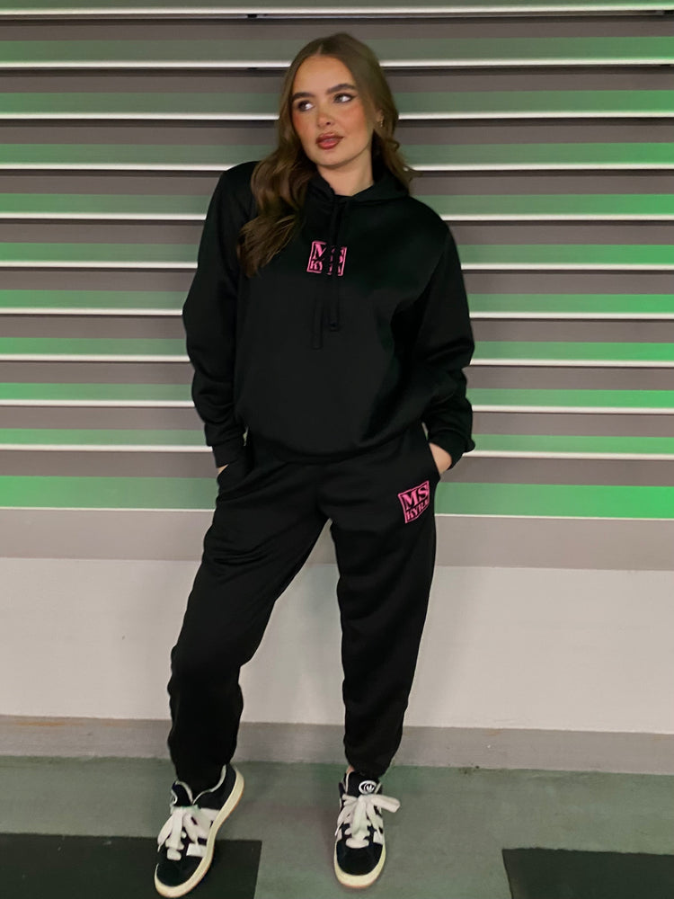 Miskyra Embroidered Hoodie & Jogger Set - Black