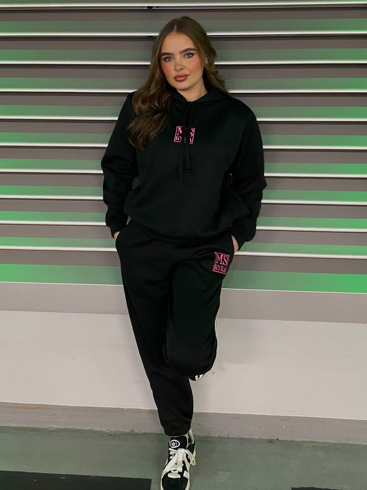 Miskyra Embroidered Hoodie & Jogger Set - Black