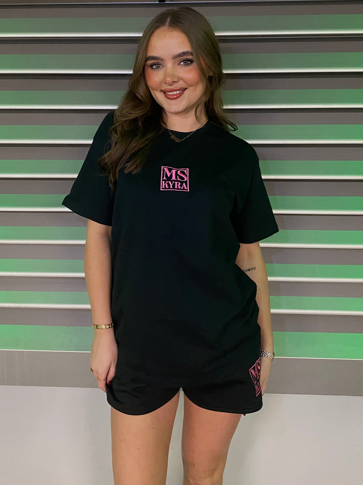 Miskyra Embroidered T-Shirt & Shorts Set - Black