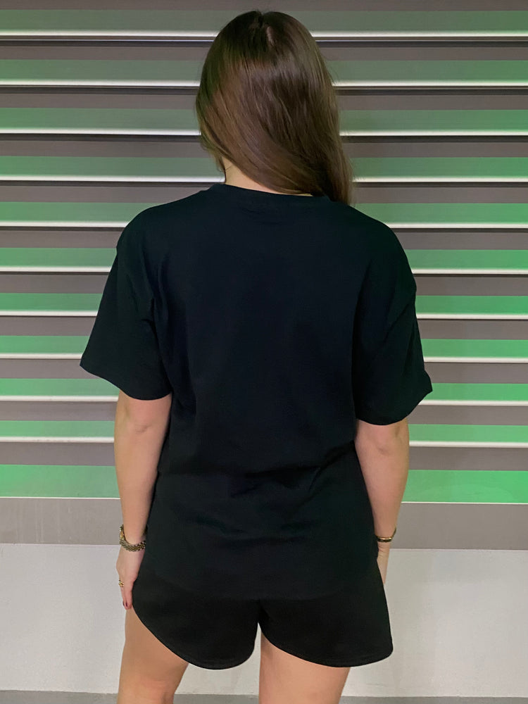 Miskyra Embroidered T-Shirt & Shorts Set - Black