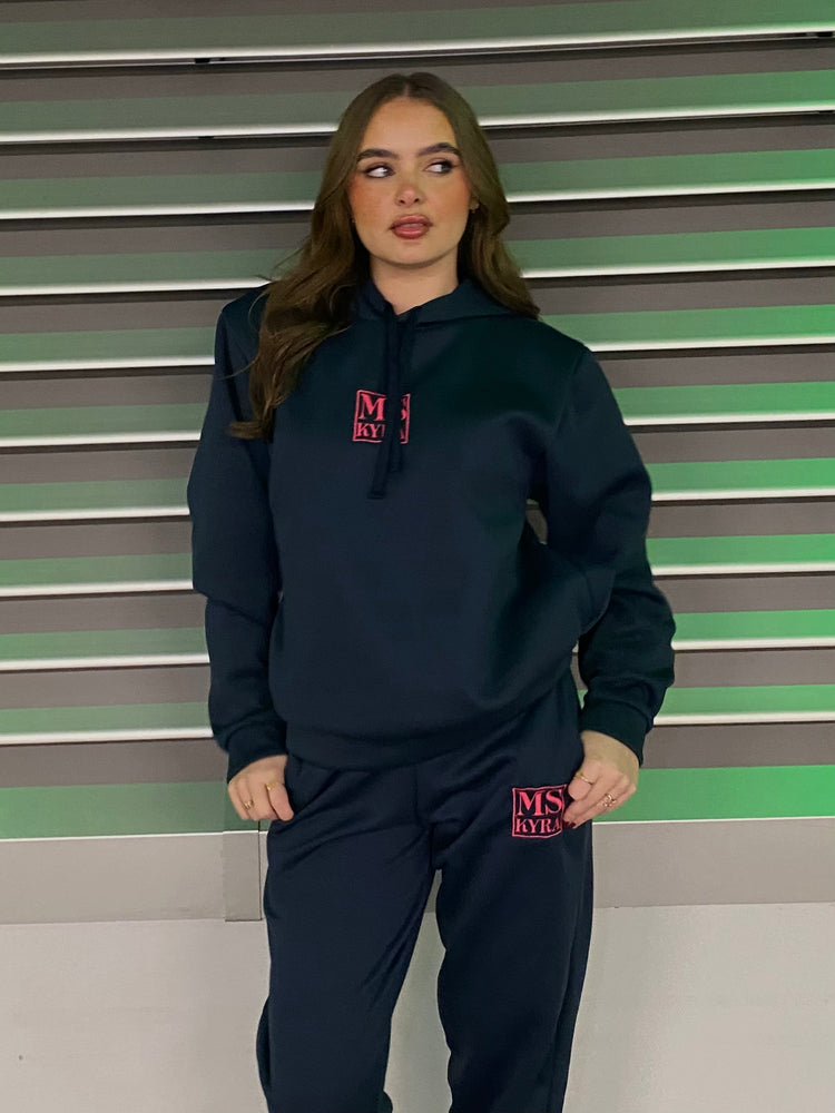 Miskyra Embroidered Hoodie & Jogger Set - Navy