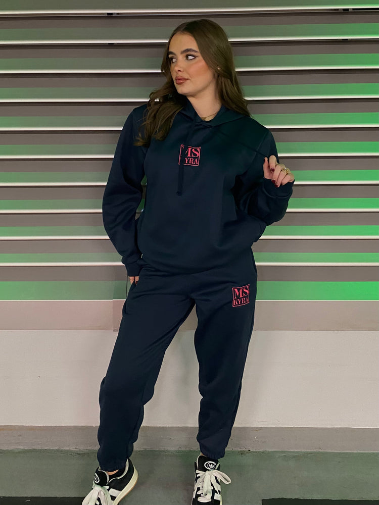 Miskyra Embroidered Hoodie & Jogger Set - Navy