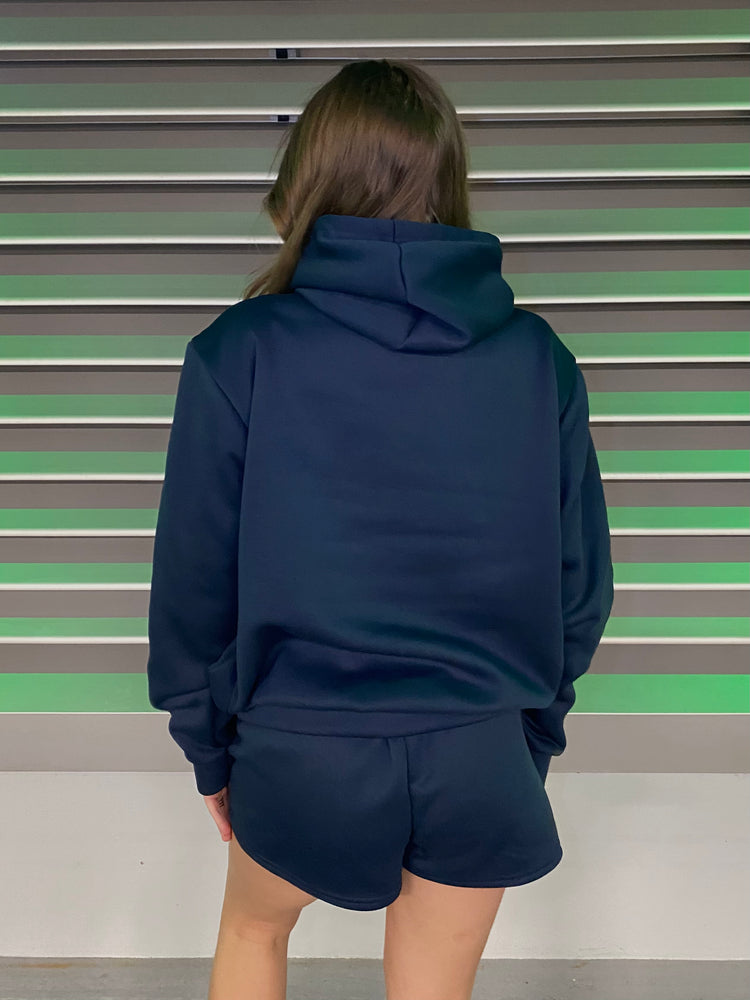 Miskyra Embroidered Hoodie & Shorts Set - Navy