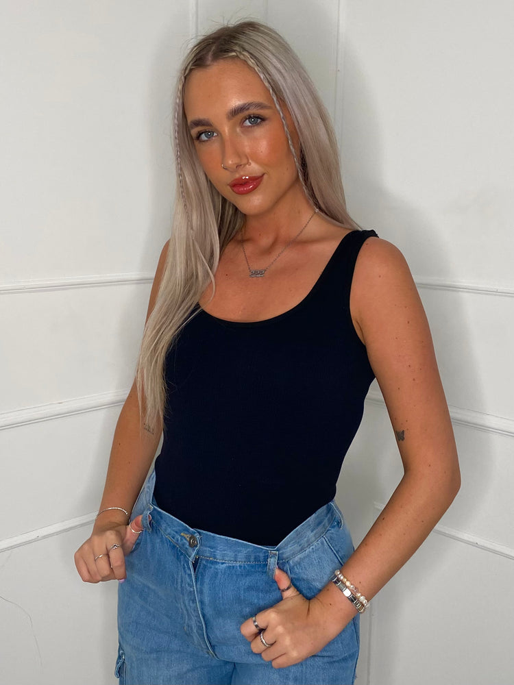 Ribbed Seamless Bodysuit - Black