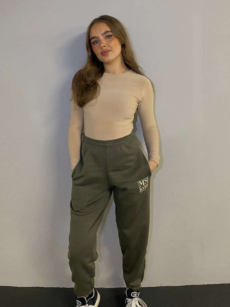 Miskyra Embroidered Joggers - Khaki