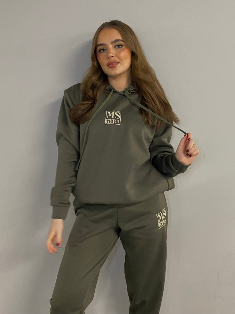 Miskyra Embroidered Hoodie & Jogger Set - Khaki