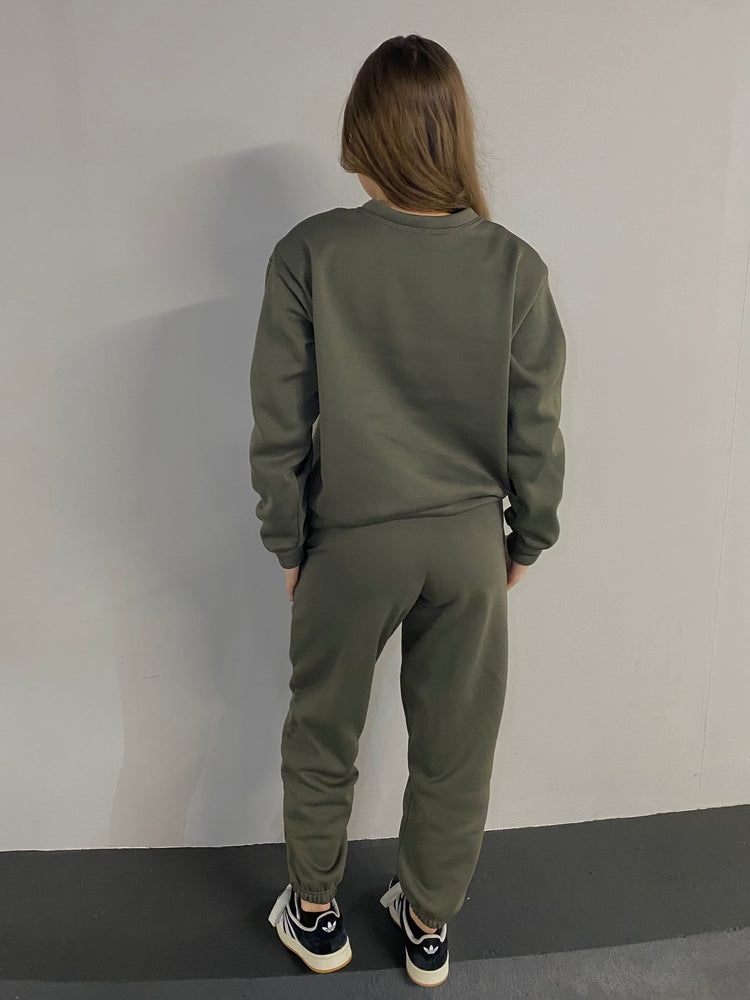 Miskyra Embroidered Sweatshirt & Jogger Set - Khaki