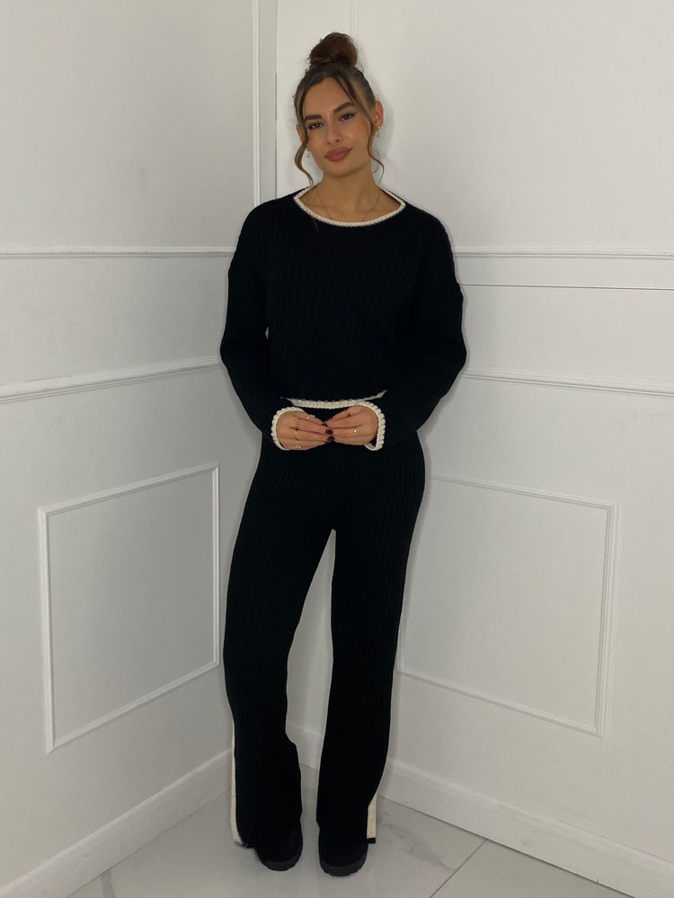 Oversized Knitted Loungeset - Black/Cream