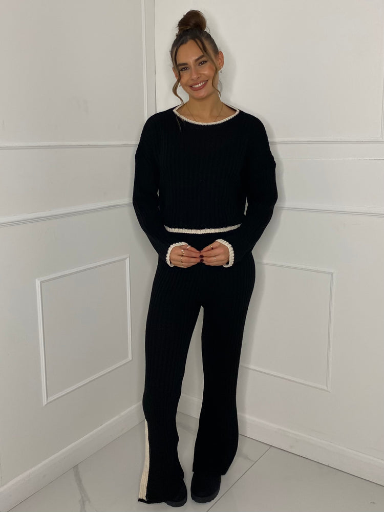 Oversized Knitted Loungeset - Black/Cream