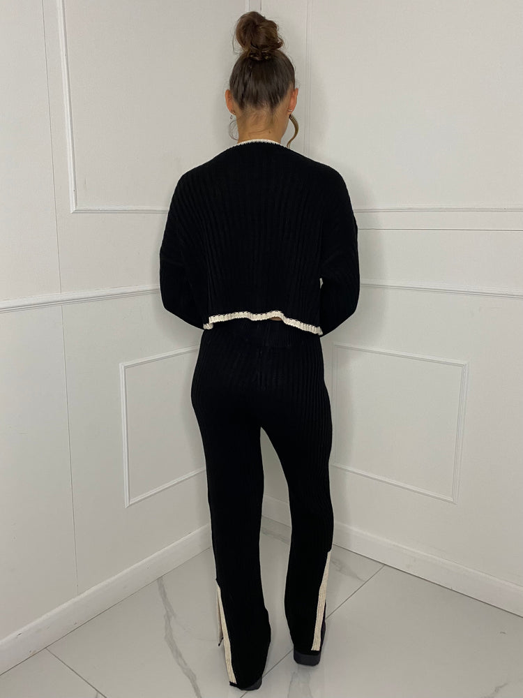 Oversized Knitted Loungeset - Black/Cream