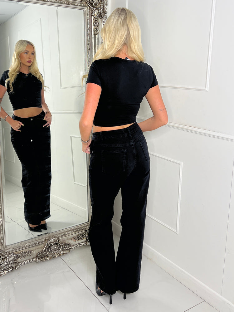 Plain Super Stretch Wide Leg Jeans - Black