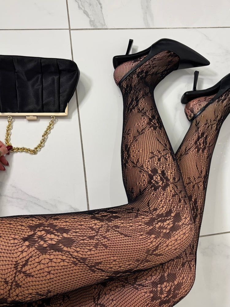 Lace Floral Patterned Tights - Black 2