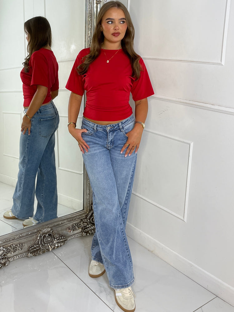 VIRAL Cinch Waist T-Shirt - Red