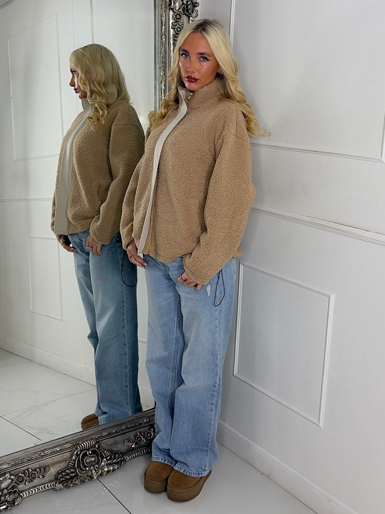 Teddy Zip Up Fleece Jacket - Beige