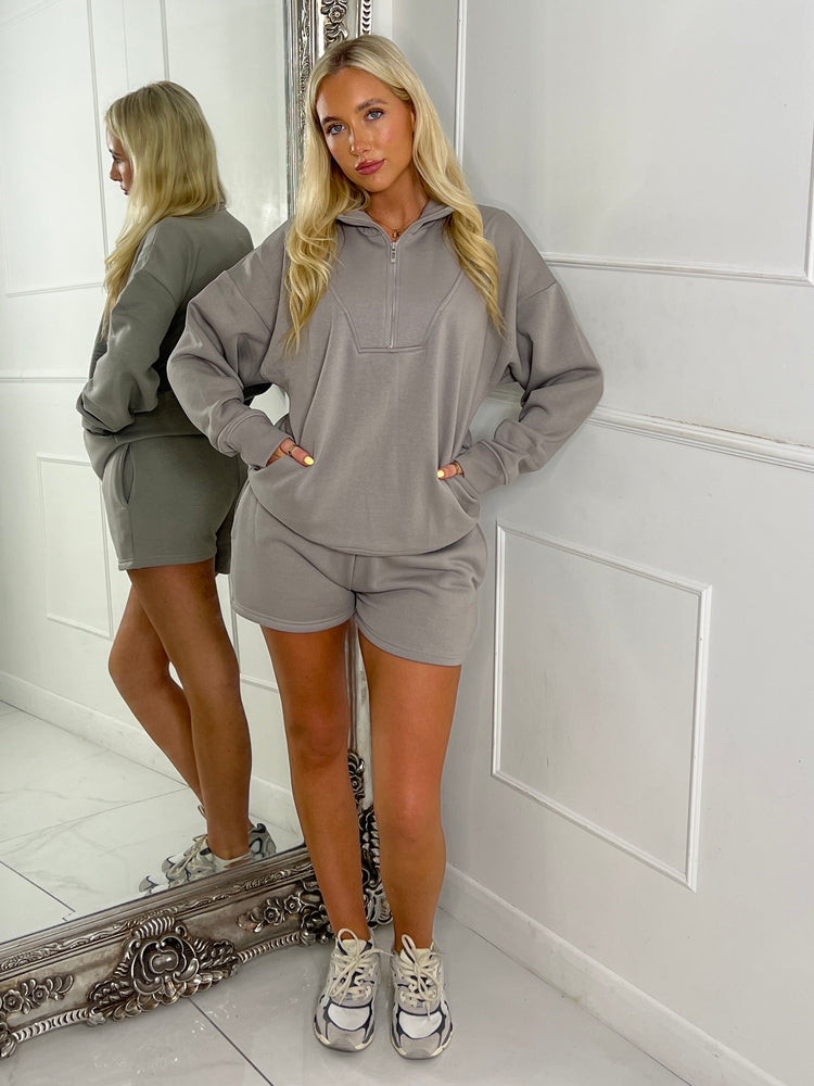 Half Zip & Matching Shorts Set - Dove Grey