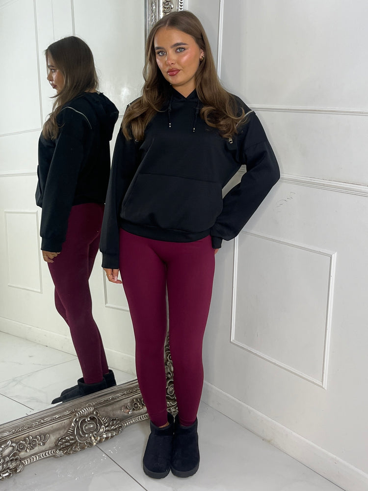 Shoulder Zip Detail Lightweight Hoodie - Black