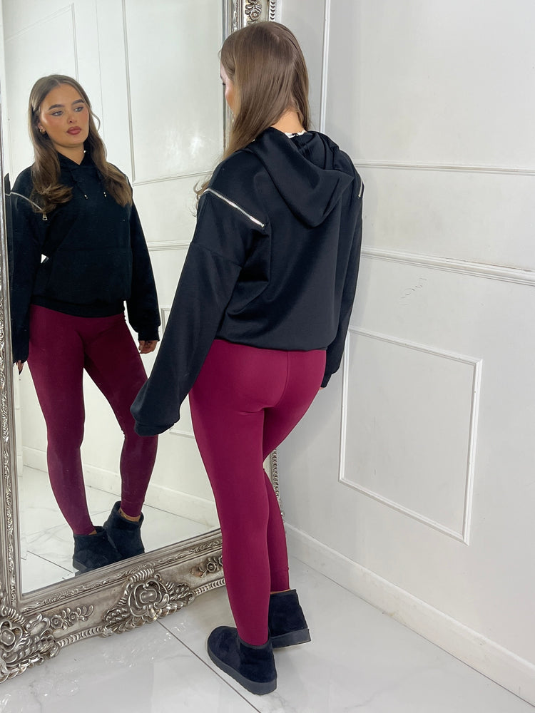 Shoulder Zip Detail Lightweight Hoodie - Black