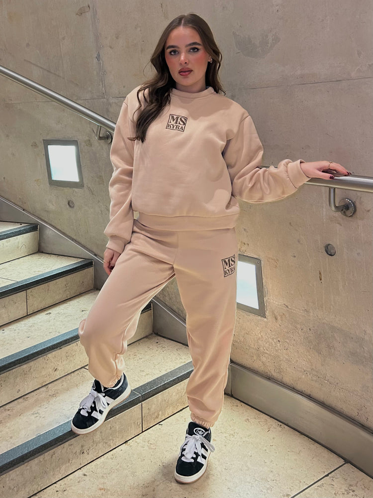 Miskyra Embroidered Sweatshirt & Jogger Set - Stone