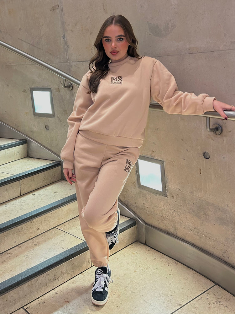 Miskyra Embroidered Sweatshirt & Jogger Set - Stone