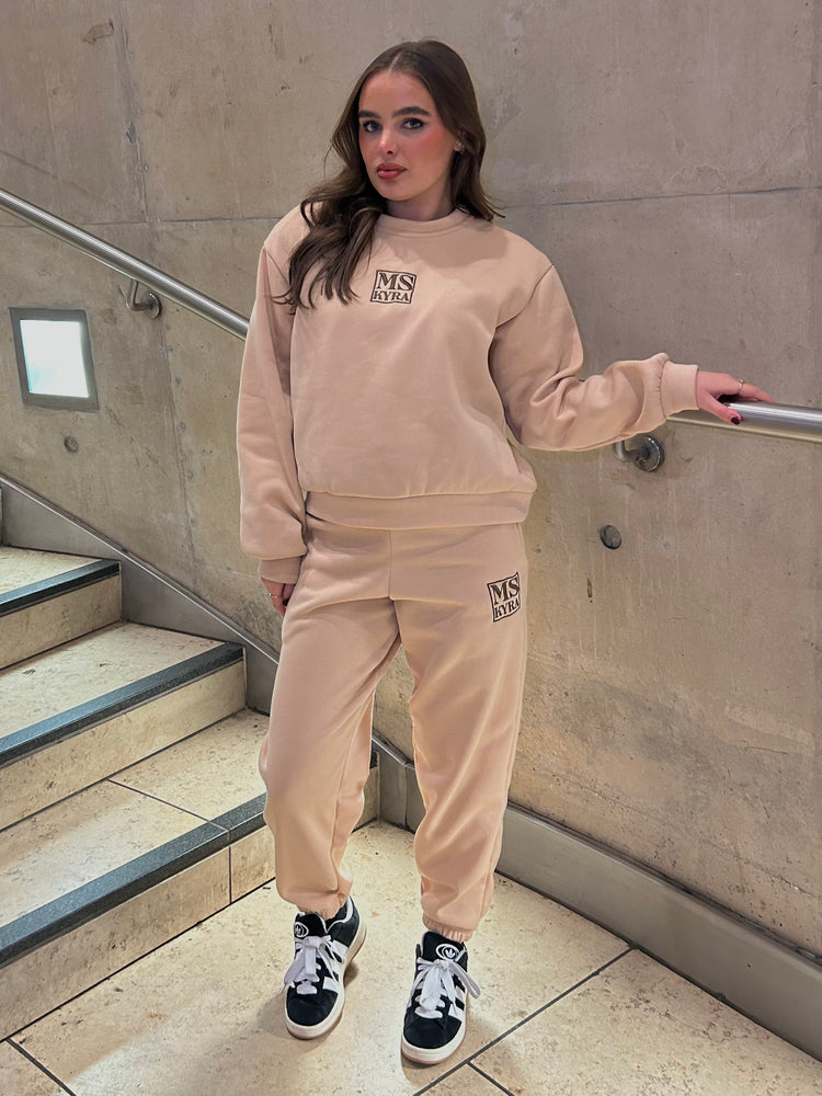 Miskyra Embroidered Sweatshirt & Jogger Set - Stone