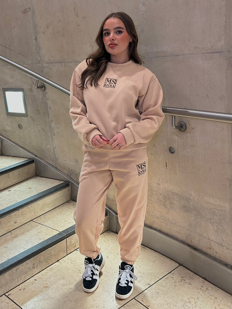 Miskyra Embroidered Sweatshirt & Jogger Set - Stone