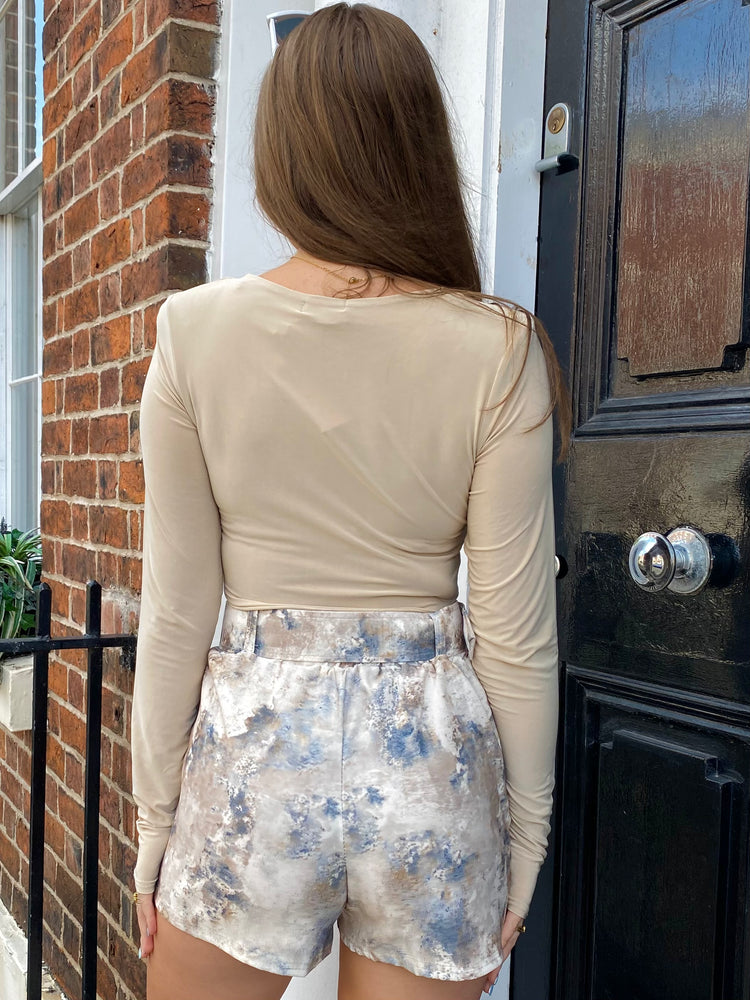 Cargo Belted Skort - Beige Marble Print