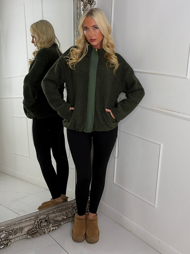 Teddy Zip Up Fleece Jacket - Khaki