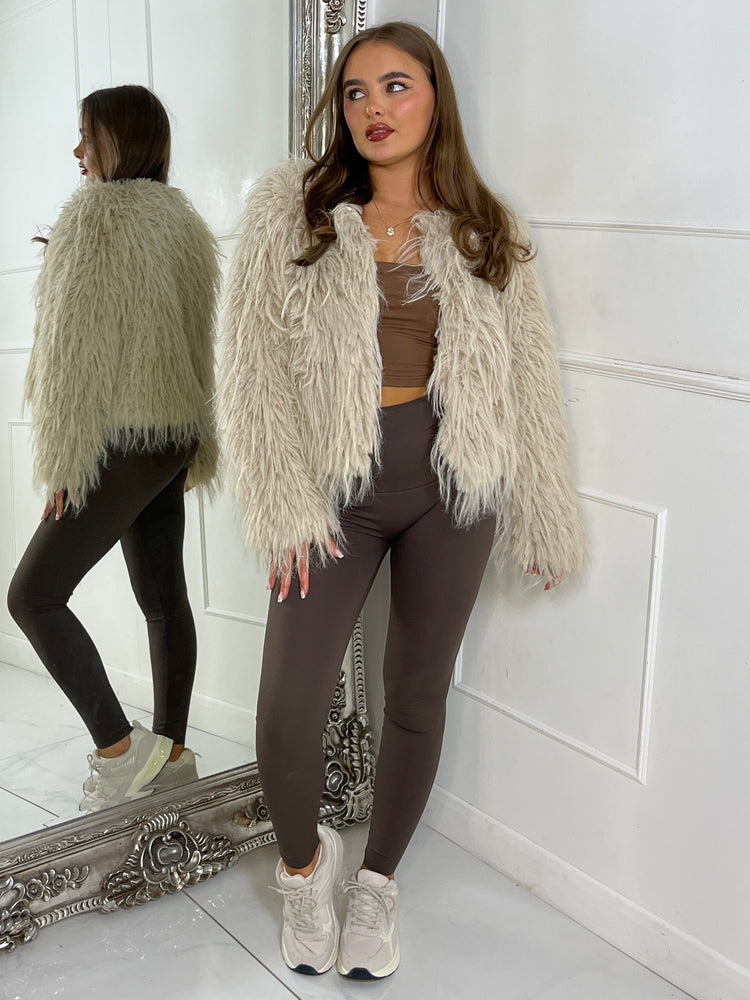 Shaggy Faux Fur Jacket - Cream