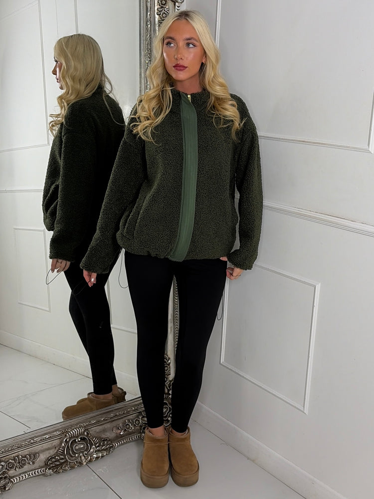 Teddy Zip Up Fleece Jacket - Khaki
