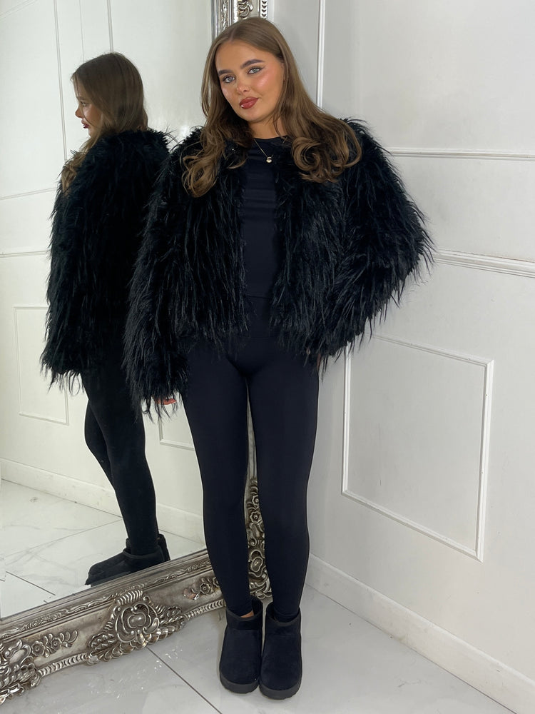 Shaggy Faux Fur Jacket - Black
