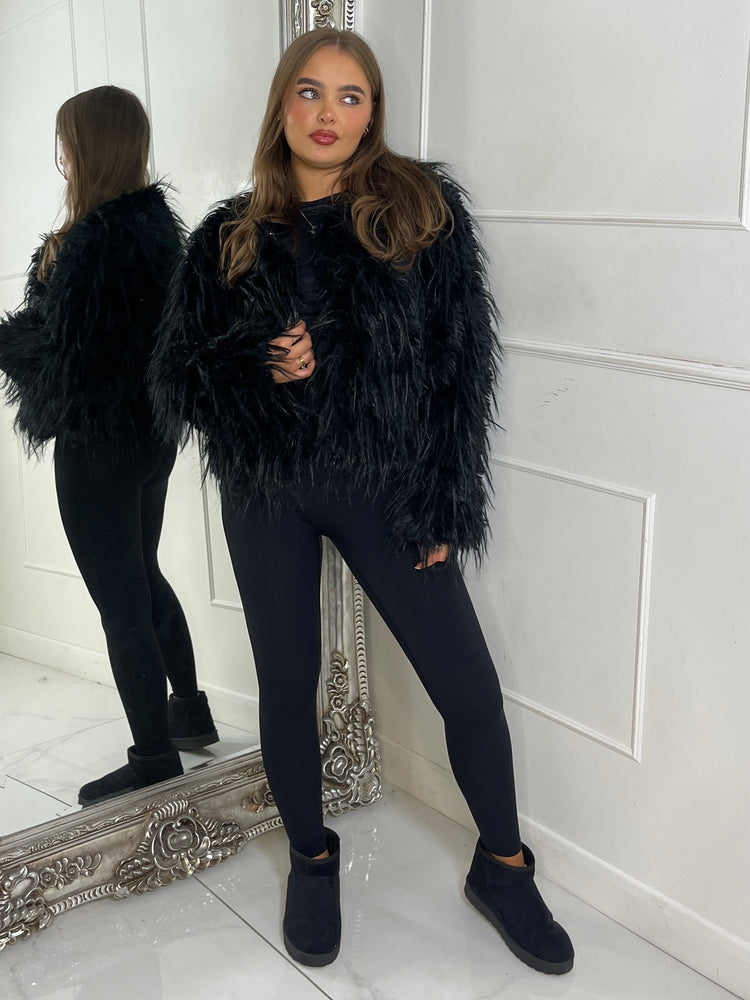 Shaggy Faux Fur Jacket - Black